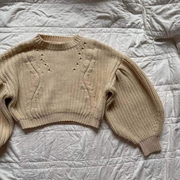 Topshop Sweaters - Top Shop Cream chunky cropped knit sweater oversized sz small balloon sleeves